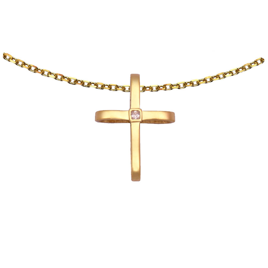Beauniq 14k Yellow Gold Small Block Cross Pendant Necklace