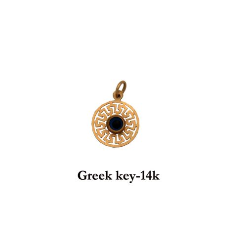 Gold Evil Eye Greek key 14k